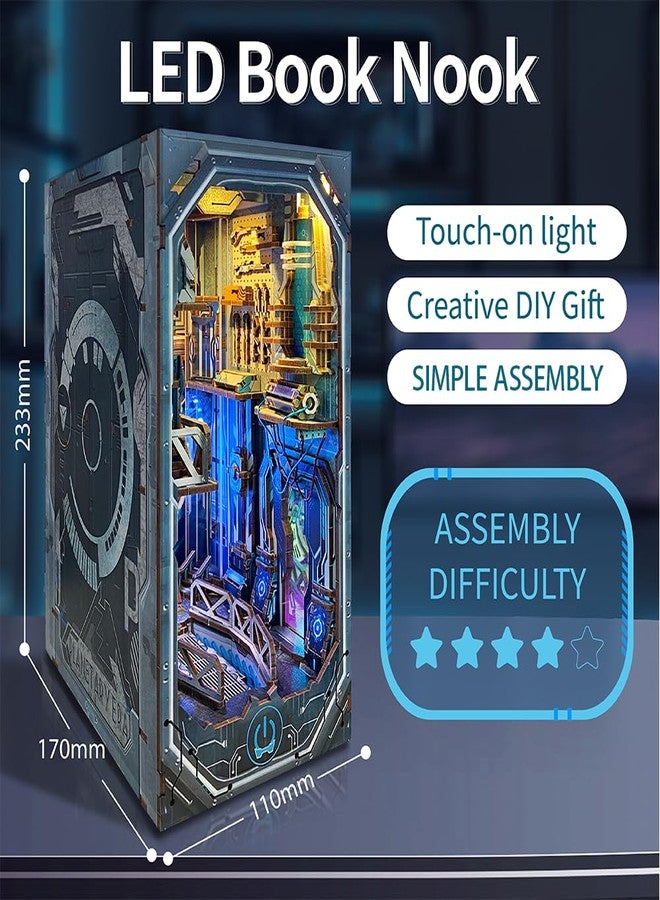 STRUCWOOD Cyberpunk Book Nook Kit,DIY Dollhouse Kit 3D Wooden Puzzles with LED Futuristic Decor,Birthday Christmas Home Decor for Teens Adults -Planetary Era(SQ-27) - Image 5